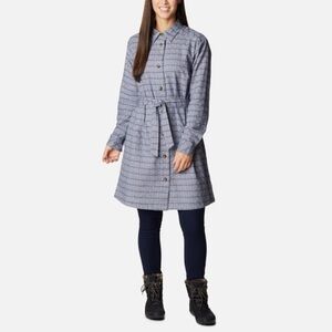 Columbia Women’s Plaid Holly Hideaway Flannel Shirt Dress Button Down Medium
